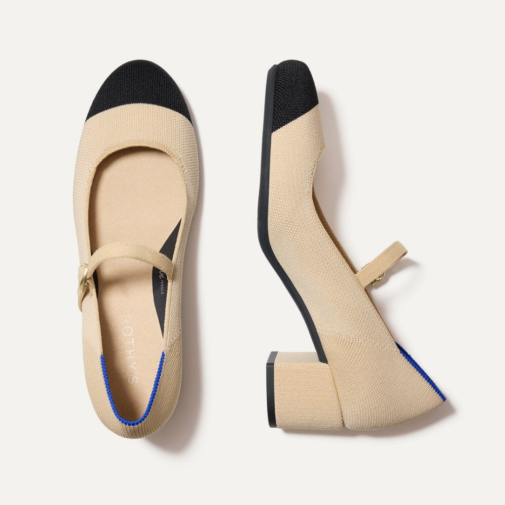 Rothy's Mary Jane Heel In Cream Captoe